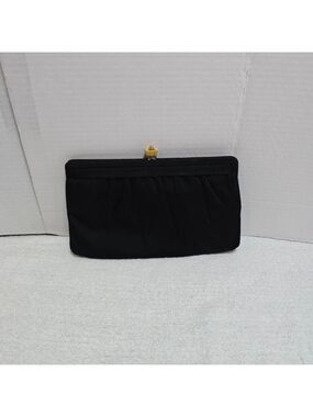Women's MM Black Peau De Faille Clutch One Size with Gold Clasp